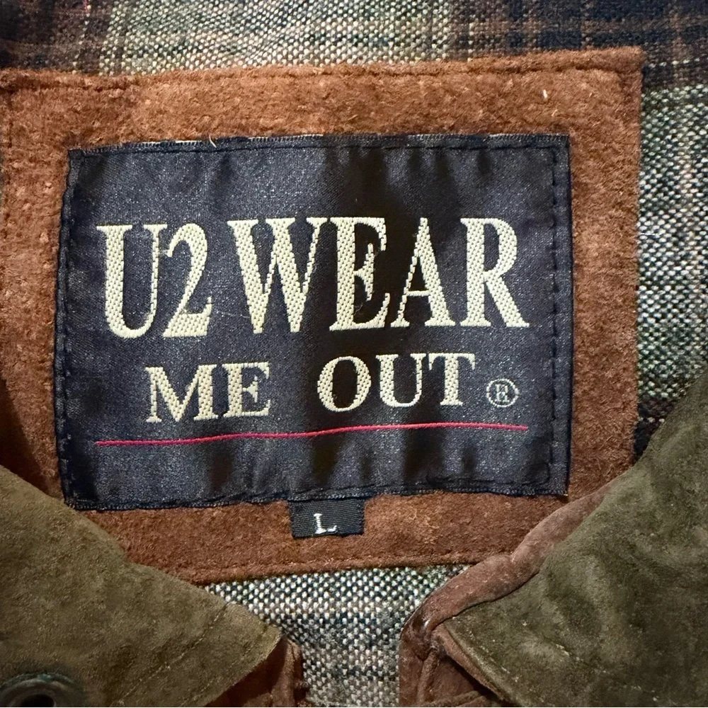 Vintage Y2K U2Wear Me Out Brown Suede Coat with Olive Suede Collar Size Large